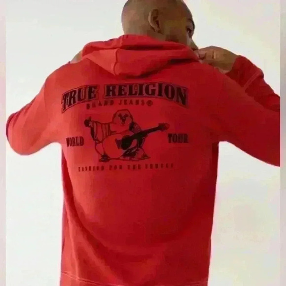 True Religion Men's Buddha Logo Zip‎ Hoodie Ruby Red Size XL - Picture 1 of 9